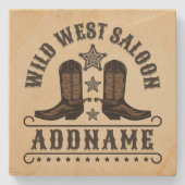 Western Cowboy Boots ADD NAME Sheriff Spurs Saloon Steinuntersetzer (Vorderseite)