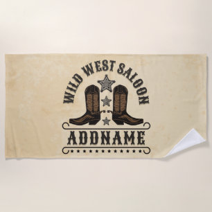 Western Cowboy Boots ADD NAME Sheriff Spurs Saloon Strandtuch