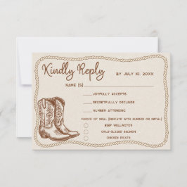 Western Cowboy Boots Barn Wedding Meal Choice RSVP Karte
