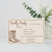 Western Cowboy Boots Barn Wedding Meal Choice RSVP Karte (Stehend Vorderseite)