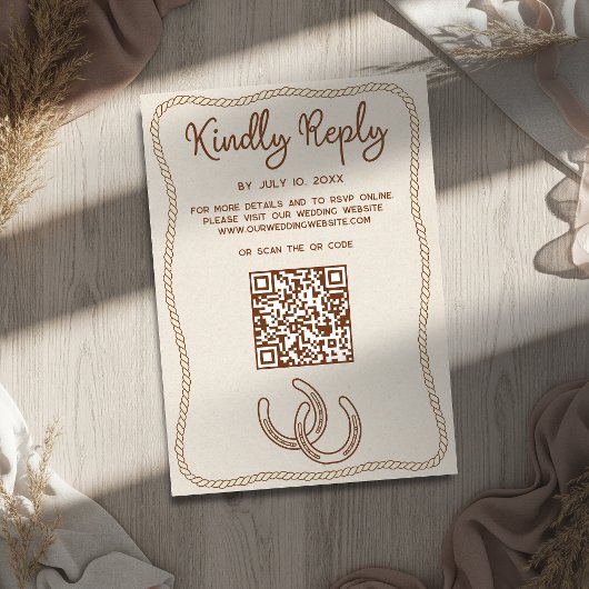 Western Cowboy Boots Barn Wedding Website QR Code RSVP Karte
