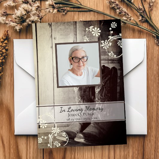 Western Cowboy Boots BeerdigungsGedenkfeier Beilei Dankeskarte