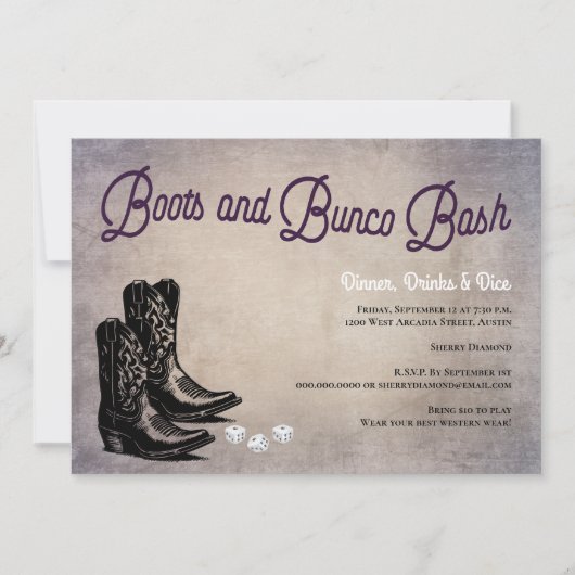 Western Cowboy Boots Bunco Einladung (Vorderseite)