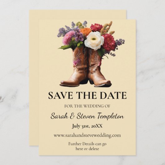 Western Cowboy Boots Flora Elegante Landfarm Save The Date (Vorne/Hinten)