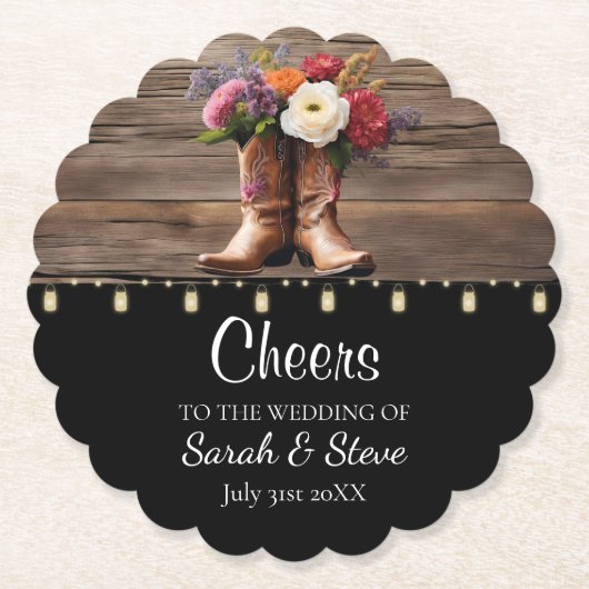 Western Cowboy Boots Floral Elegante Hochzeit Untersetzer (Vorderseite)