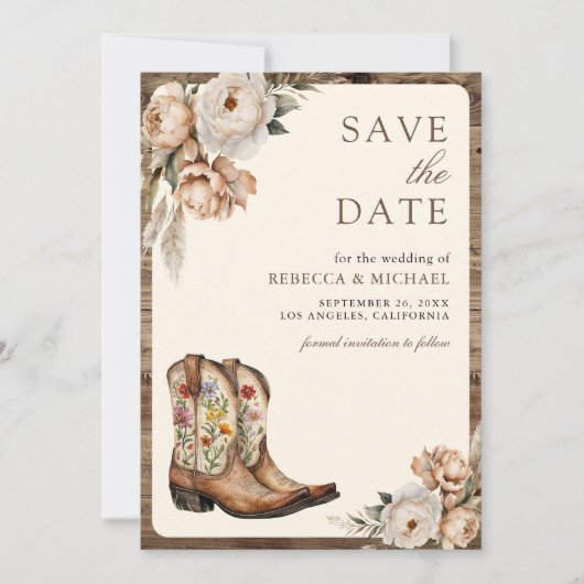 Western Cowboy Boots Foto QR Code Hochzeit Save The Date (Vorderseite)
