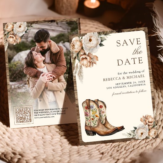 Western Cowboy Boots Foto QR Code Hochzeit Save The Date