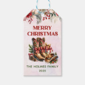 Western Cowboy Boots Frohe Weihnachtsgeschenke Tag Geschenkanhänger (Vorderseite)