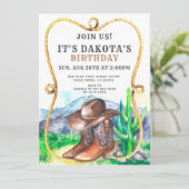 Western Cowboy Boots Hat Birthday Party Einladung (Stehend Vorderseite)