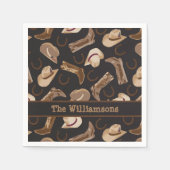 Western Cowboy Boots Hats Brown Black Name Custom Serviette (Vorderseite)