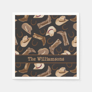 Western Cowboy Boots Hats Brown Black Name Custom Serviette