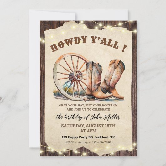 Western Cowboy Boots Hoedown Howdy Y'all Einladung (Vorderseite)