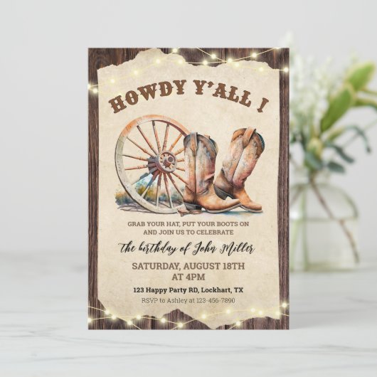 Western Cowboy Boots Hoedown Howdy Y'all Einladung (Stehend Vorderseite)