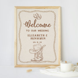 Western Cowboy Boots Horseshoe Wedding Willkommen Poster
