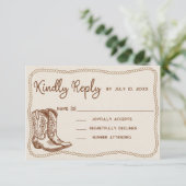 Western Cowboy Boots Lässig nur Liebe Hochzeit RSVP Karte (Stehend Vorderseite)