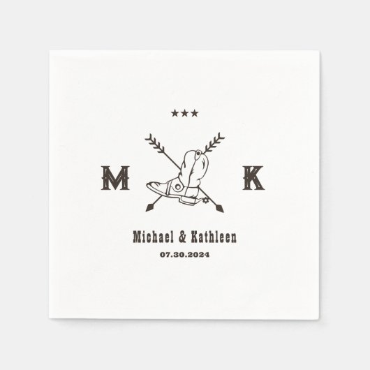 Western Cowboy Boots Monogram Boho Country Wedding Serviette (Vorderseite)