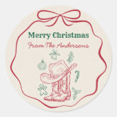 Western Cowboy Boots Retro Hand Drawn Ribbon Bow Runder Aufkleber (Vorderseite)