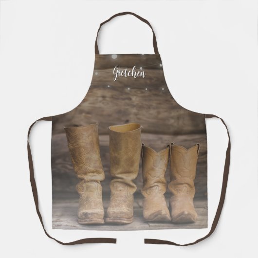 Western Cowboy Boots Rustic Barn Monogram Schürze (Vorderseite)