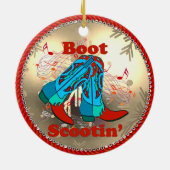 Western Cowboy Boots Scootin Line Tanz Weihnachten Keramik Ornament (Hinten)