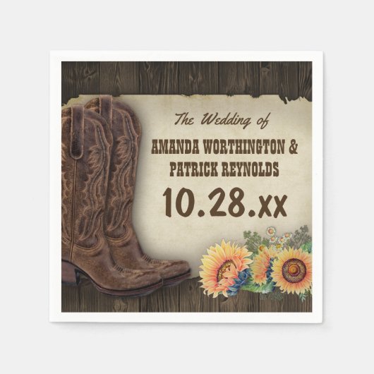 Western Cowboy Boots Sonnenblume Hochzeit Napkins Serviette (Vorderseite)