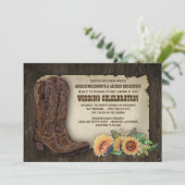 Western Cowboy Boots Sonnenblumen Einladung Hochze (Stehend Vorderseite)