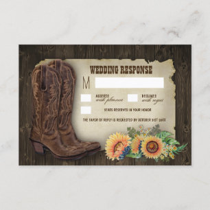 Western Cowboy Boots Sonnenblumen Hochzeitskarten  RSVP Karte