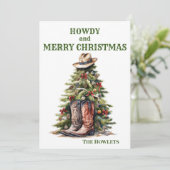 Western Cowboy Boots Weihnachtsbaum Feiertagskarte (Stehend Vorderseite)