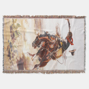 Western Cowboy Bronc Rider Throw Blanket Decke
