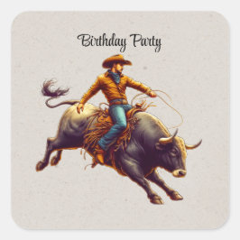 Western Cowboy Bull Rider Geburtstagsparty Quadratischer Aufkleber