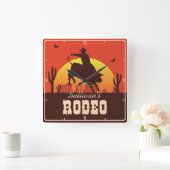 Western Cowboy Bull Rider Rodeo Quadratische Wanduhr (Zuhause)