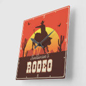 Western Cowboy Bull Rider Rodeo Quadratische Wanduhr (Winkel)