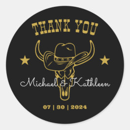 Western Cowboy Bull Skull Rustikale Hochzeit Runder Aufkleber