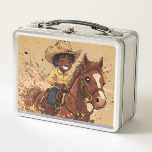 Western-Cowboy-Cartoon-Tall-Cowboy Metall Brotdose