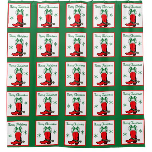 Western Cowboy Christmas Red Boot Shower Vorhang (Vorderseite)