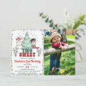 Western Cowboy Christmas Zwei Sweet Birthday Foto Einladung (Stehend Vorderseite)