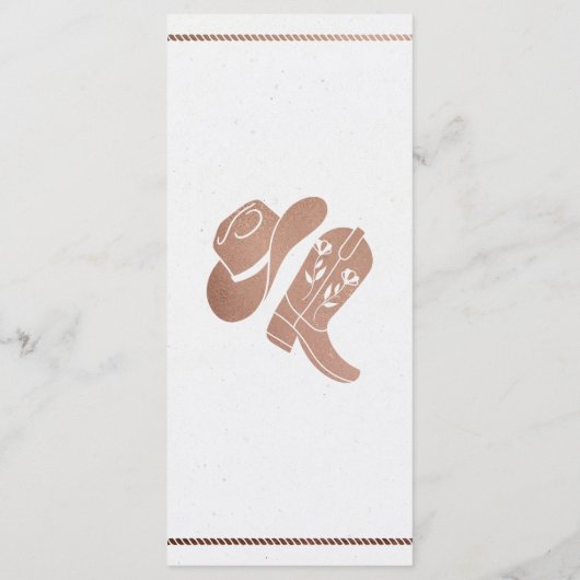 Western Cowboy Country Rustikales Hochzeitsmenü Menükarte (Rückseite)