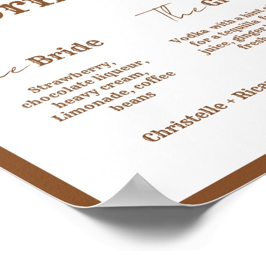 Western Cowboy Couple Signature Drink Hochzeit Bar Poster (Ecke)