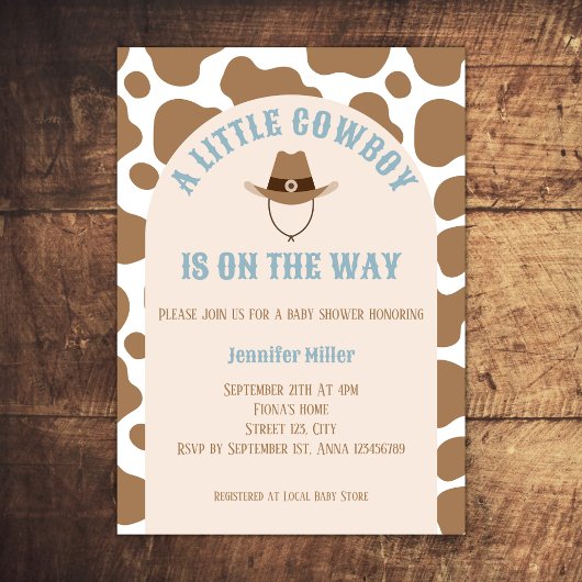 Western Cowboy Cow Print Boy Baby Shower Einladung