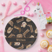 Western Cowboy Cowgirl Boots Hats Brown Black Name Pappteller (Party)