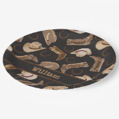 Western Cowboy Cowgirl Boots Hats Brown Black Name Pappteller (Schrägansicht)