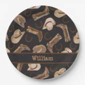 Western Cowboy Cowgirl Boots Hats Brown Black Name Pappteller (Vorderseite)