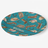 Western Cowboy Cowgirl Boots Hats Türkis Aquamarin Pappteller (Schrägansicht)