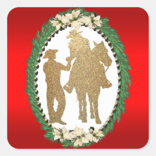Western Cowboy Cowgirl Horse Quadratischer Aufkleber