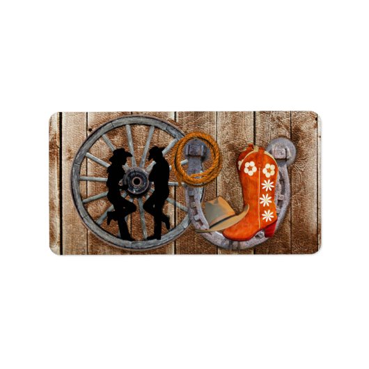 Western Cowboy Cowgirl Horseshoe Wagon Wheel Adressaufkleber (Vorne)