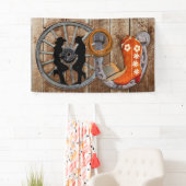 Western Cowboy Cowgirl Horseshoe Wagon Wheel Banner (Insitu)