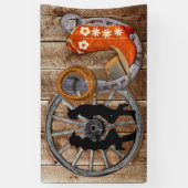 Western Cowboy Cowgirl Horseshoe Wagon Wheel Banner (Vertikal)