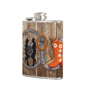 Western Cowboy Cowgirl Horseshoe Wagon Wheel Flachmann (Links)