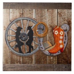 Western Cowboy Cowgirl Horseshoe Wagon Wheel Fliese