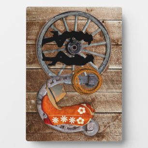 Western Cowboy Cowgirl Horseshoe Wagon Wheel Fotoplatte