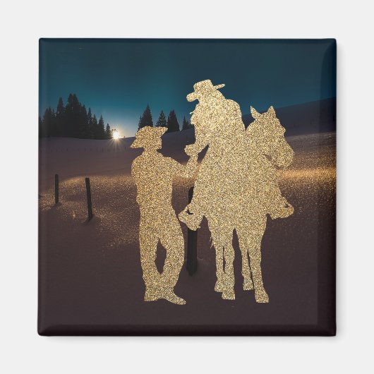 Western Cowboy Cowgirl Paar mit Pferd Magnet (Vorne)